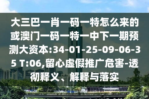 大三巴一肖一碼一特怎么來的或澳門一碼一特一中下一期預測大資本:34-01-25-09-06-35 T:06,留心虛假推廣危害-透徹釋義、解釋與落實