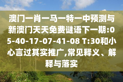 澳門一肖一馬一特一中預(yù)測與新澳門天天免費(fèi)謎語下一期:05-40-17-07-41-08 T:30和小心言過其實(shí)推廣,常見釋義、解釋與落實(shí)